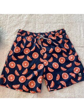 Nwot  TOM & TEDDY blue orange  Drawstring Lined Swim Trunks SZ M lemon